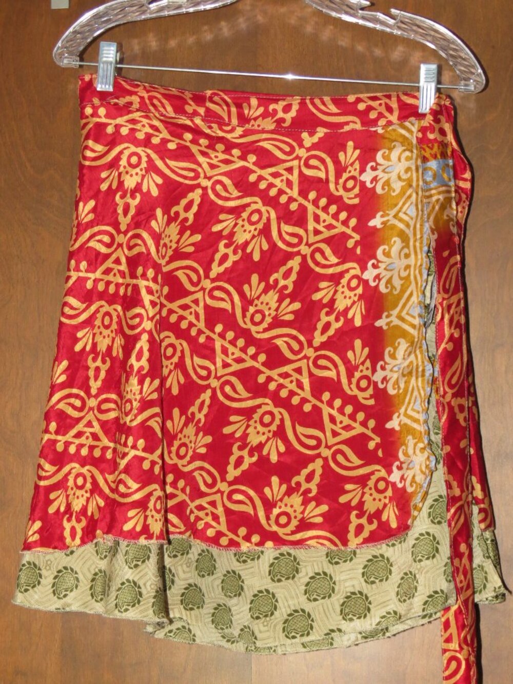 New With Tags Darn Good Yarn Sari Silk Wrap Skirt XL 8-20 Mini  Reversible Boho